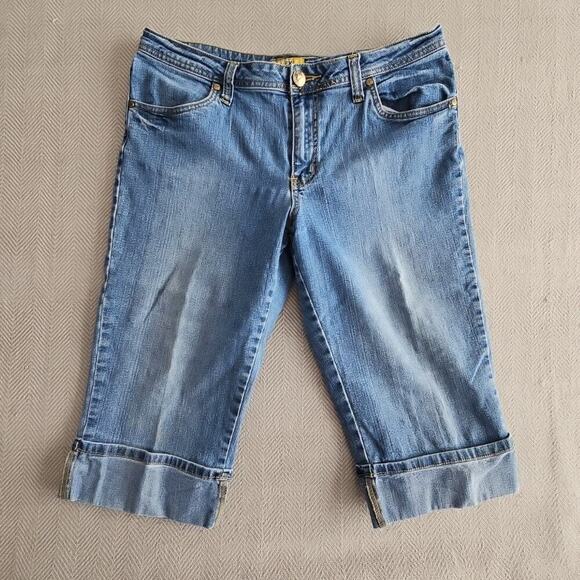 Lexi Denim Shorts Bermuda Size 12 (W34 L16) Medium Wash Embroidered Back Pocket - Picture 1 of 12